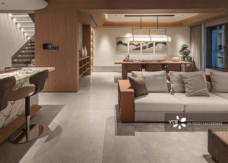 清新高雅简洁的样板间客厅和餐厅图片素材