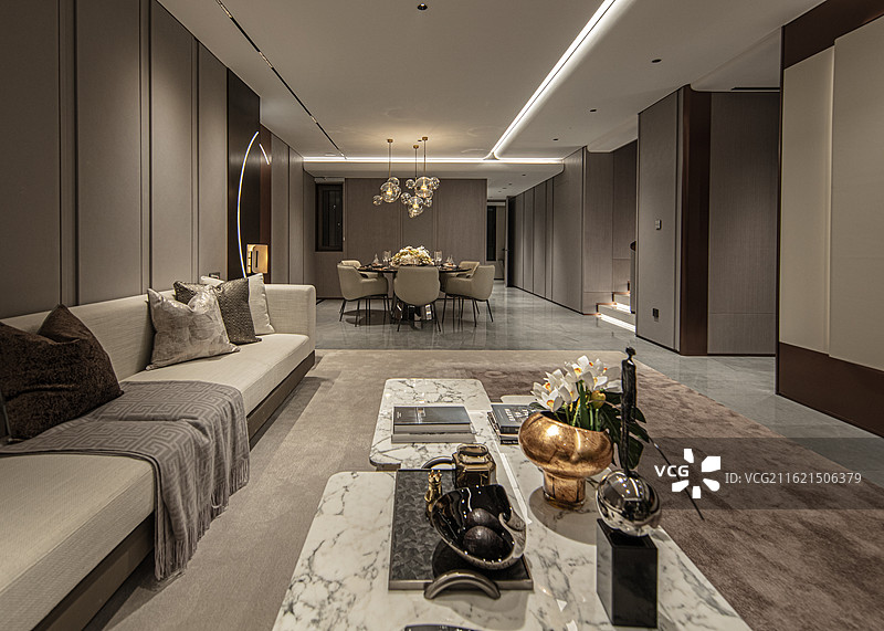 清新高雅简洁的样板间客厅和餐厅图片素材