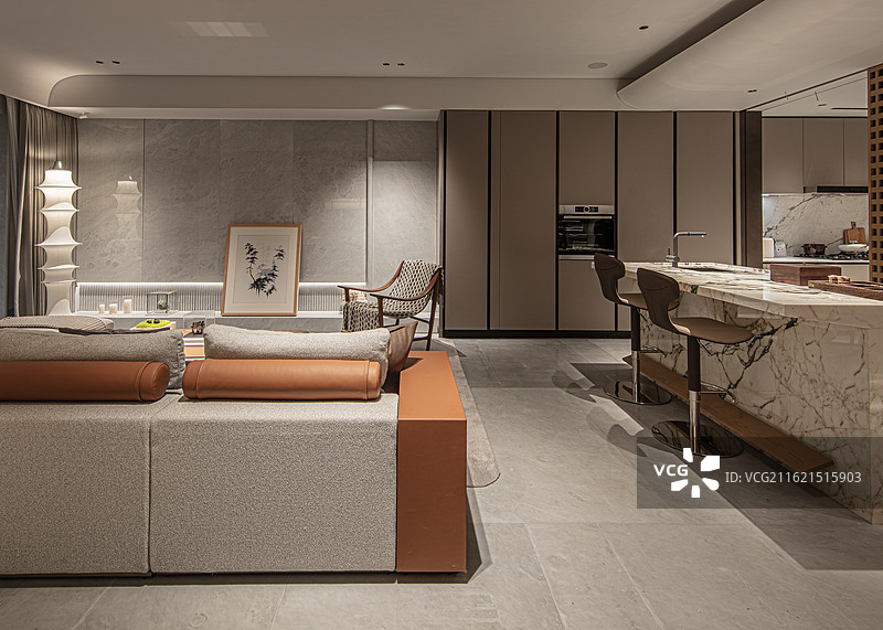 清新高雅简洁的样板间客厅和餐厅图片素材