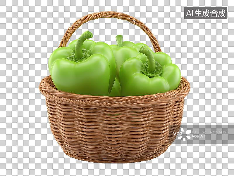【AI数字艺术】装满青辣椒的竹篮图片素材