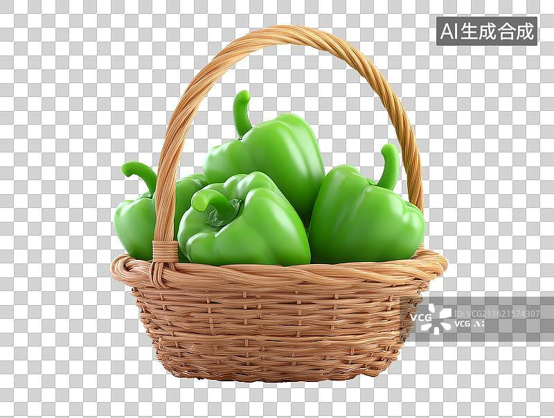【AI数字艺术】装满青辣椒的竹篮图片素材