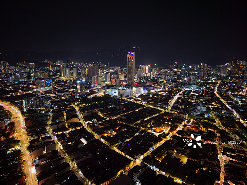马来西亚槟城乔治城夜景航拍图片素材