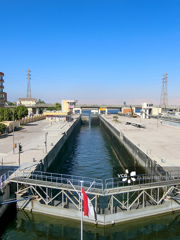 运河船闸设施全景图片素材