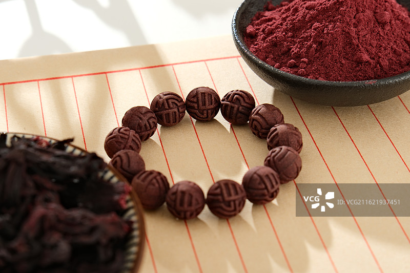 洛神花中药合香珠手串图片素材