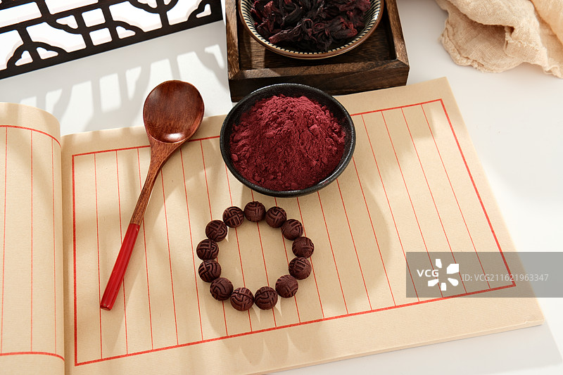 洛神花中药合香珠手串图片素材