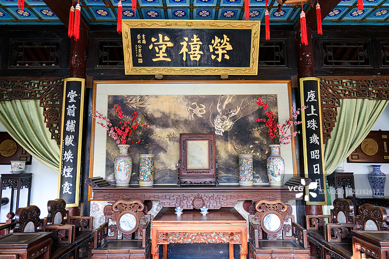 河北省石家庄市正定古城红楼梦大观园景区荣国府的荣禧堂图片素材