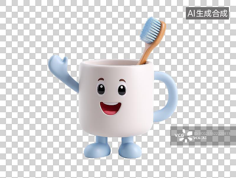 【AI数字艺术】拟人化卡通牙刷水杯图片素材