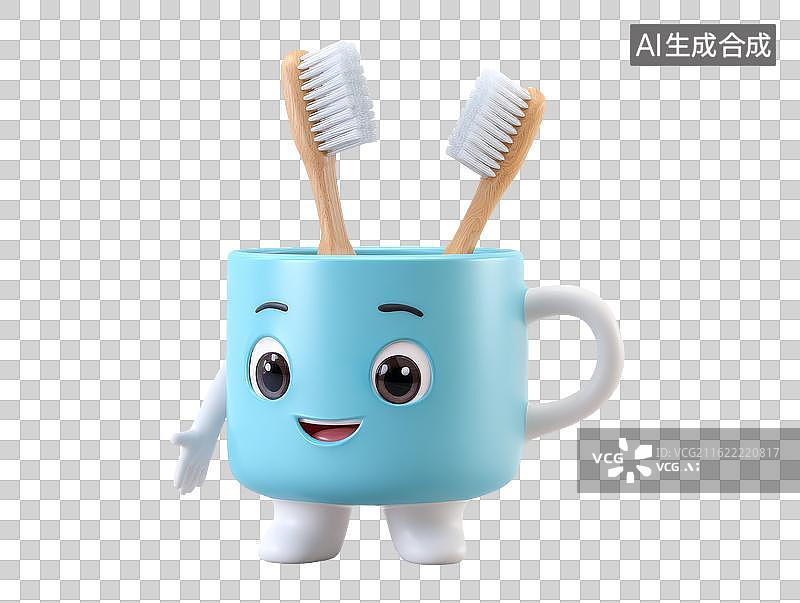 【AI数字艺术】拟人化卡通牙刷水杯图片素材