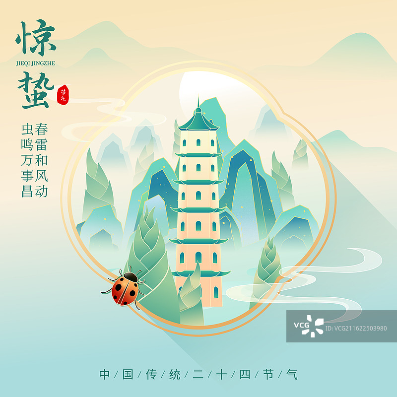 国风节气惊蛰温州城市建筑矢量插画海报图片素材