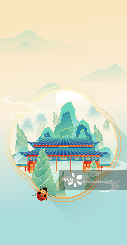 国风节气惊蛰东莞城市建筑矢量插画图片素材