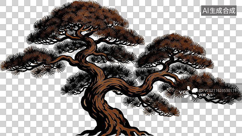 【AI数字艺术】古朴苍劲的松树插画图片图片素材