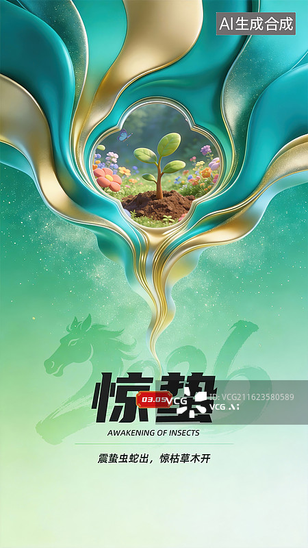 【AI数字艺术】24节气日历海报—惊蛰图片素材