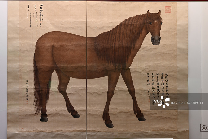 清代宫廷画家艾启蒙《八骏图》之“炯星骝”——中西合璧写实骏马图轴图片素材