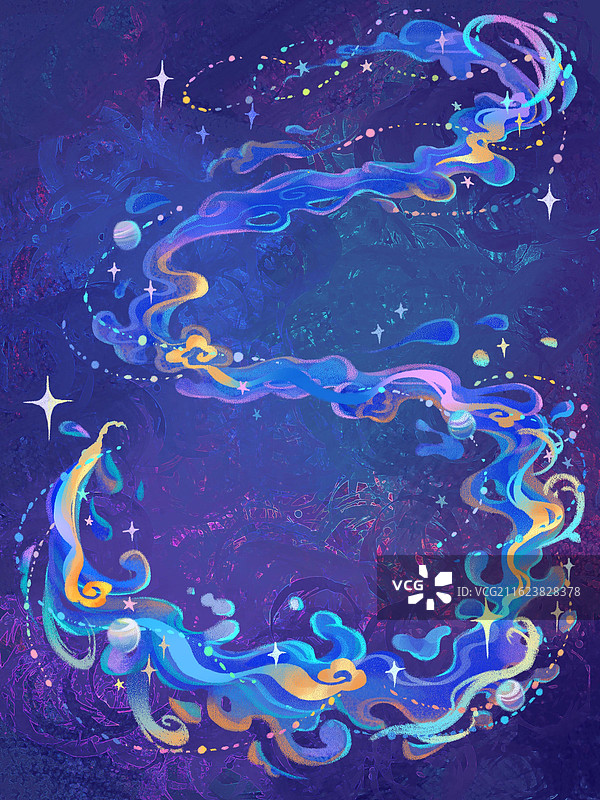 梦幻星空流体星星行星手绘插画浪漫夜空背景设计素材图片素材