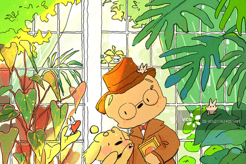 可爱清新花房动物插画图片素材