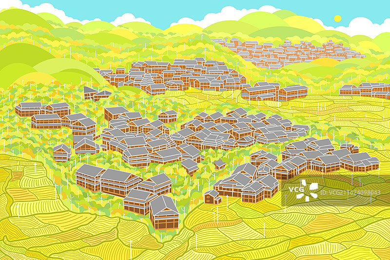 侗族村寨插画系列图片素材