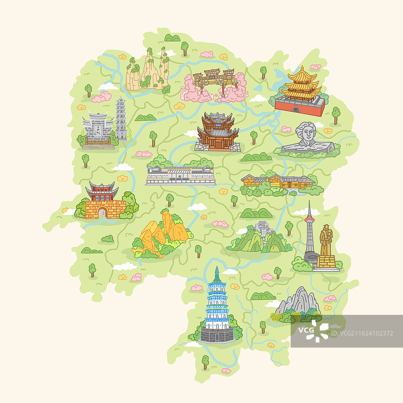 湖南地图插画图片素材