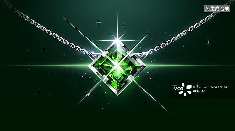 【AI数字艺术】高级感祖母绿银项链珠宝设计素材插画背景图片素材