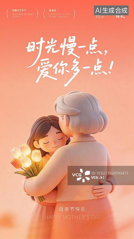 【AI数字艺术】温馨母亲节拥抱母亲海报模板图片素材
