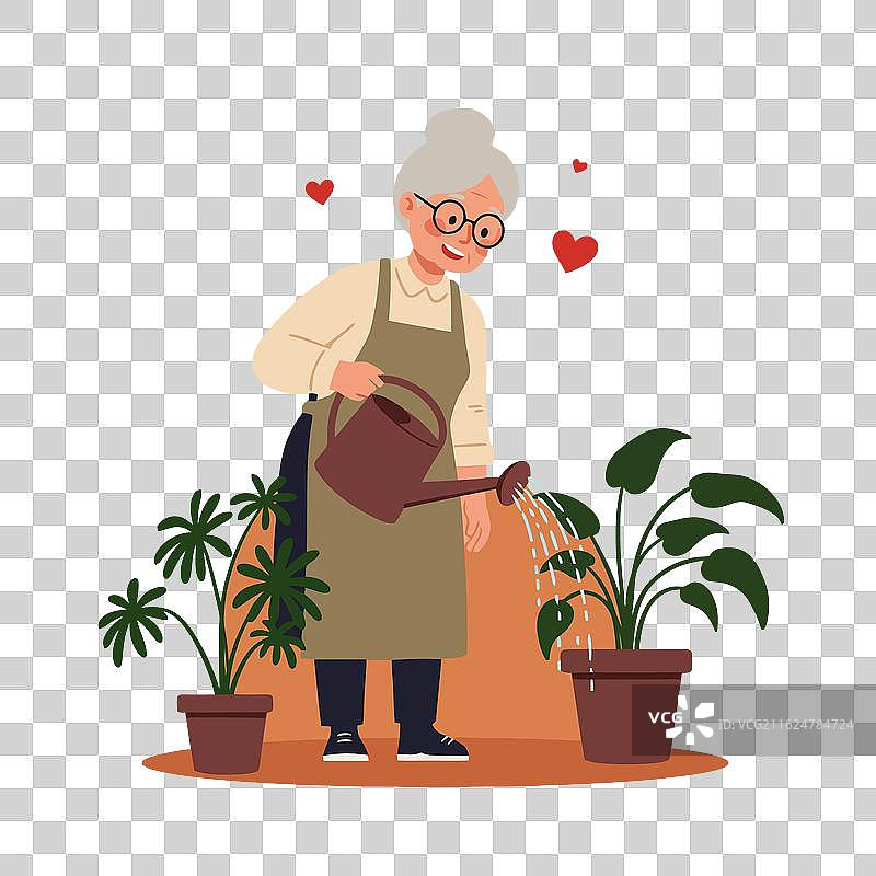 一位女士正在悉心照料盆栽植物图片素材