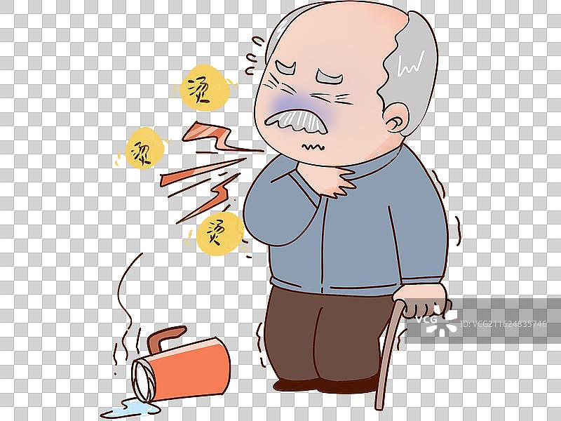 老人喝滚烫的水烫伤喉咙图片素材