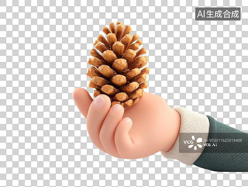 【AI数字艺术】卡通手托松果图片素材