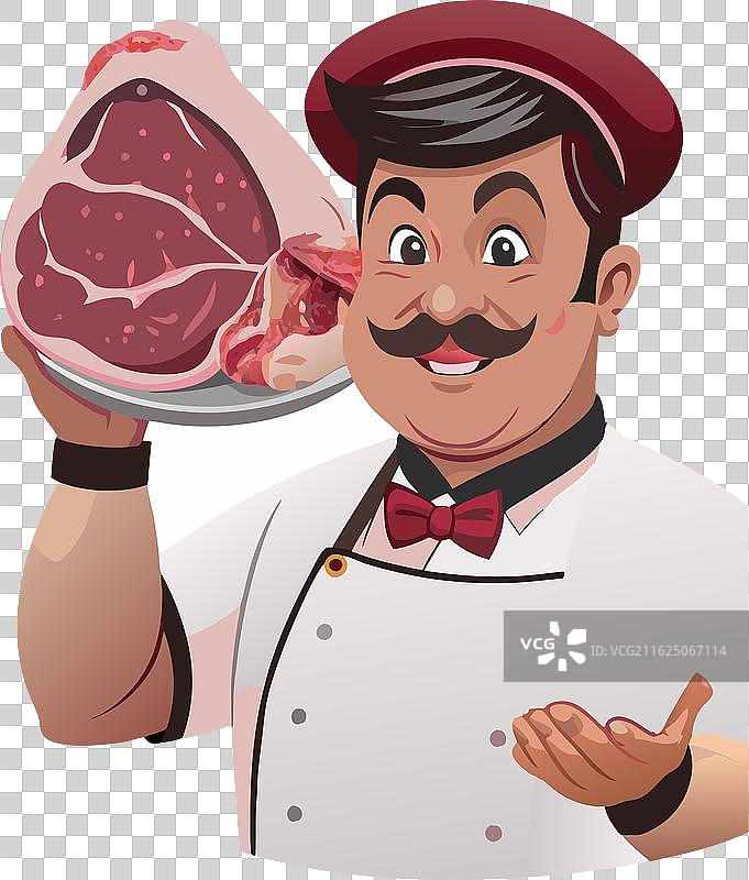 卡通版骄傲的屠夫展示大块肉图片素材