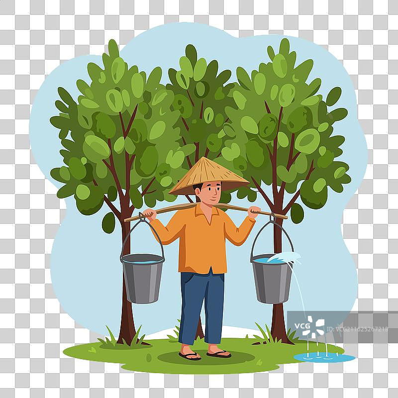 用扁担挑水图片素材