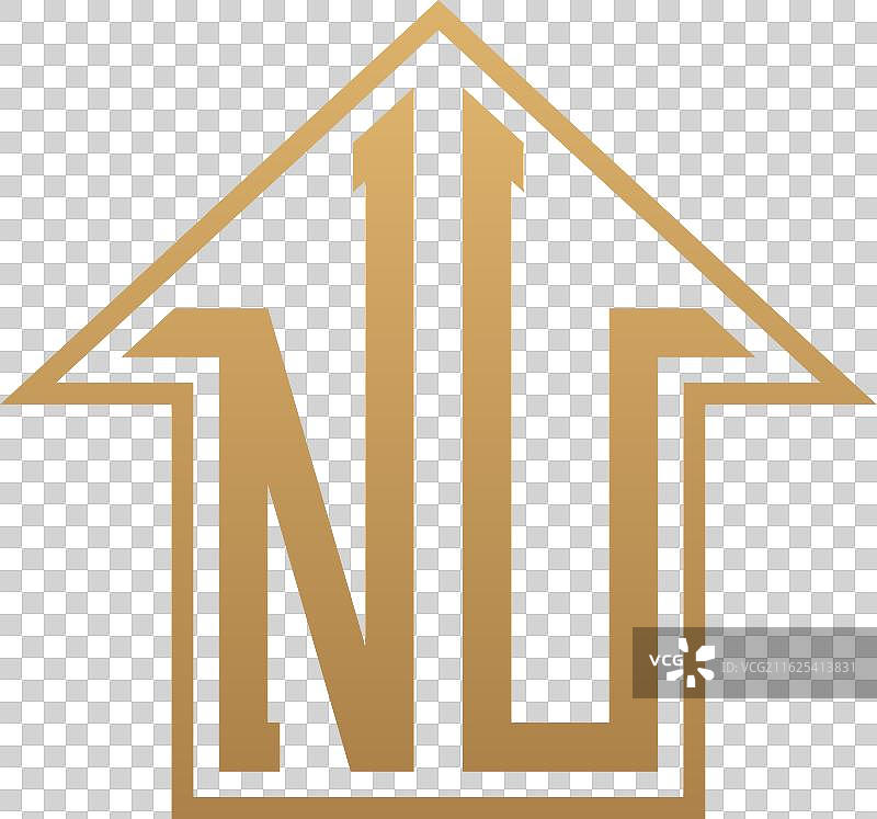 豪华NU房屋标志 - 优雅的金色NU字母图片素材