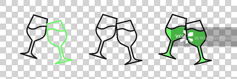 一套孤立在白色的葡萄酒杯图标图片素材