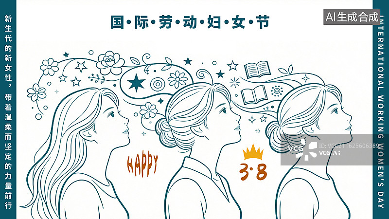 【AI数字艺术】三八节，国际劳动妇女节，三八妇女节节日海报，知性，女性图片素材