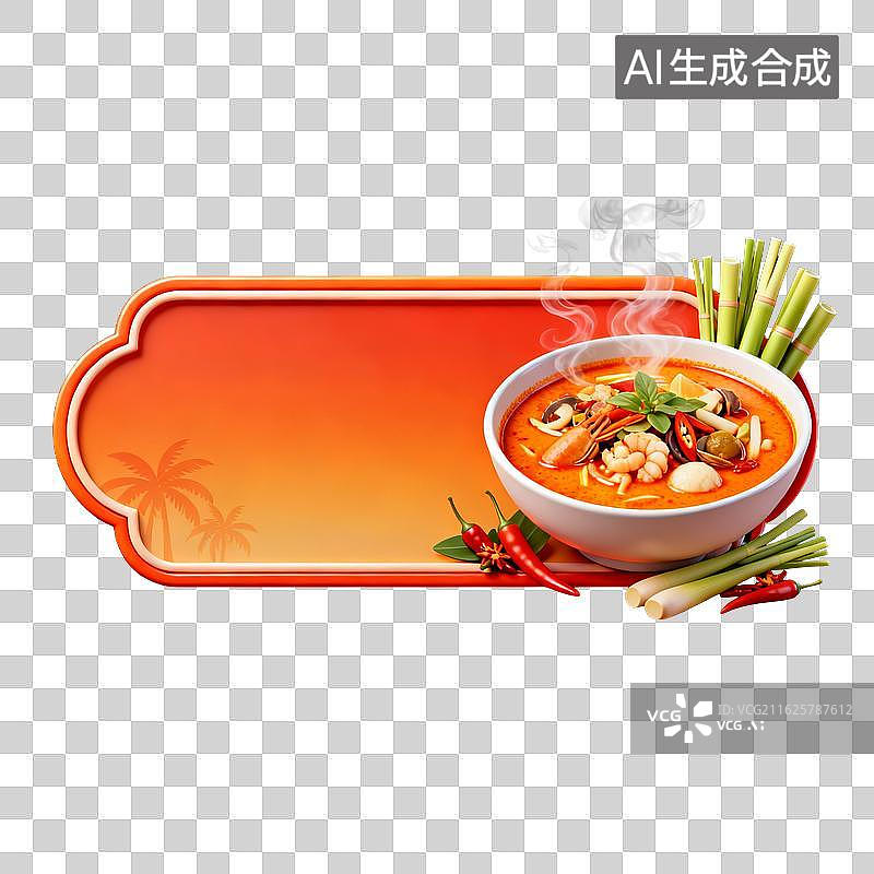 【AI数字艺术】一碗热腾腾的泰国冬阴功汤配以新鲜香料图片素材