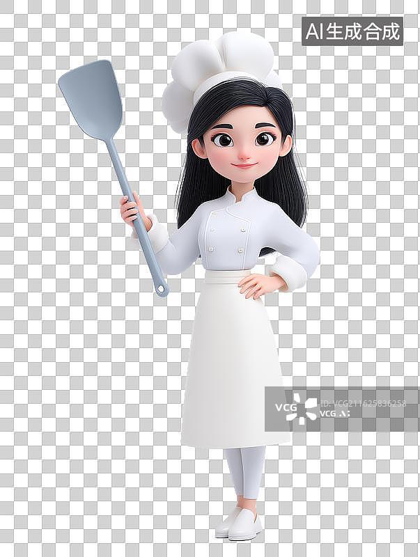 【AI数字艺术】卡通女厨师手持铲子站立图片素材