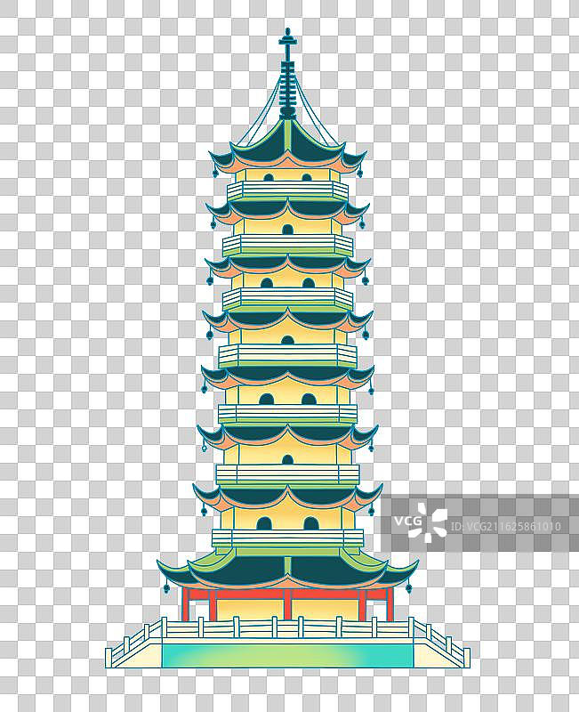 扬州文峰塔国潮风手绘插画图片素材