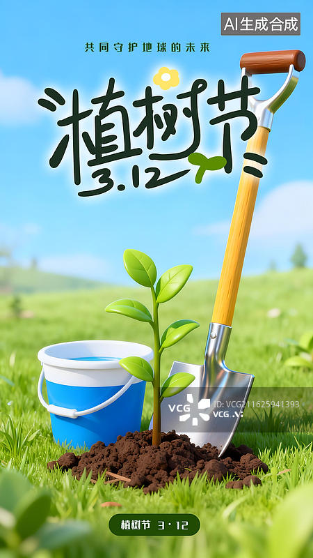 【AI数字艺术】3D 卡通风格植树节系列竖版插画图片素材