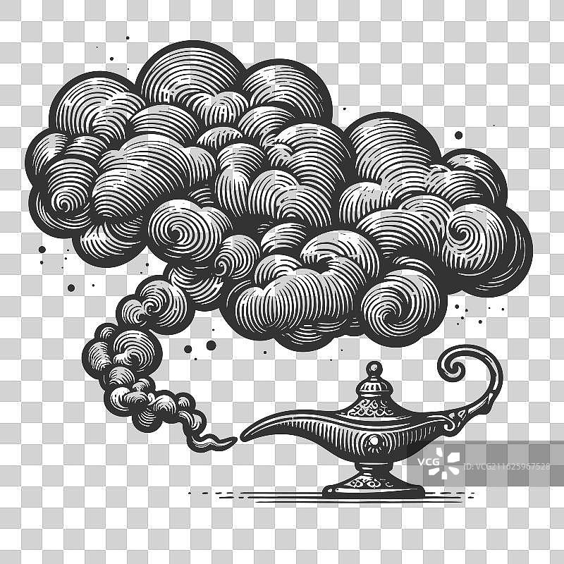 伴随滚滚浓烟的神灯图片素材