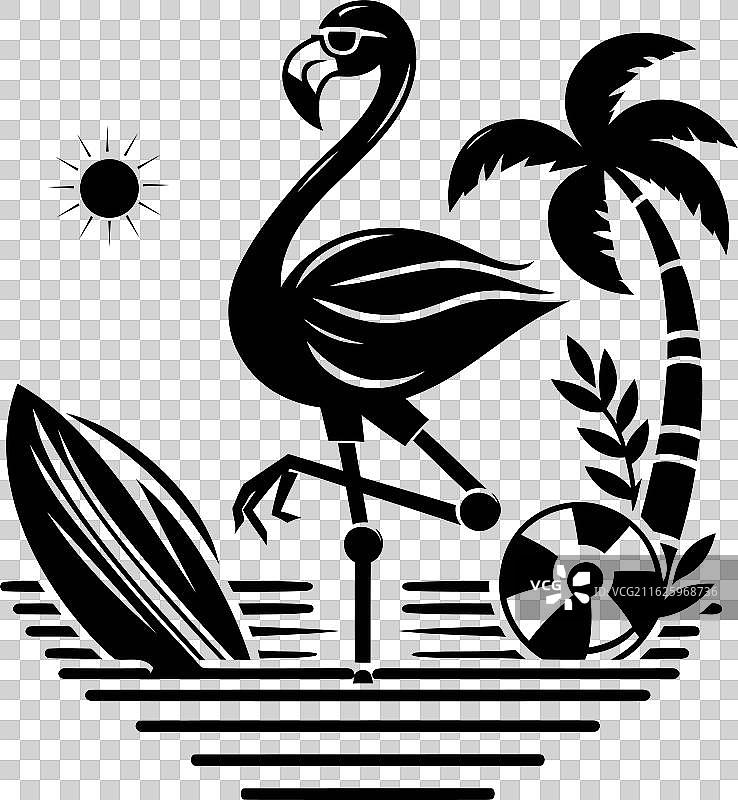 火烈鸟剪影壁画图片素材