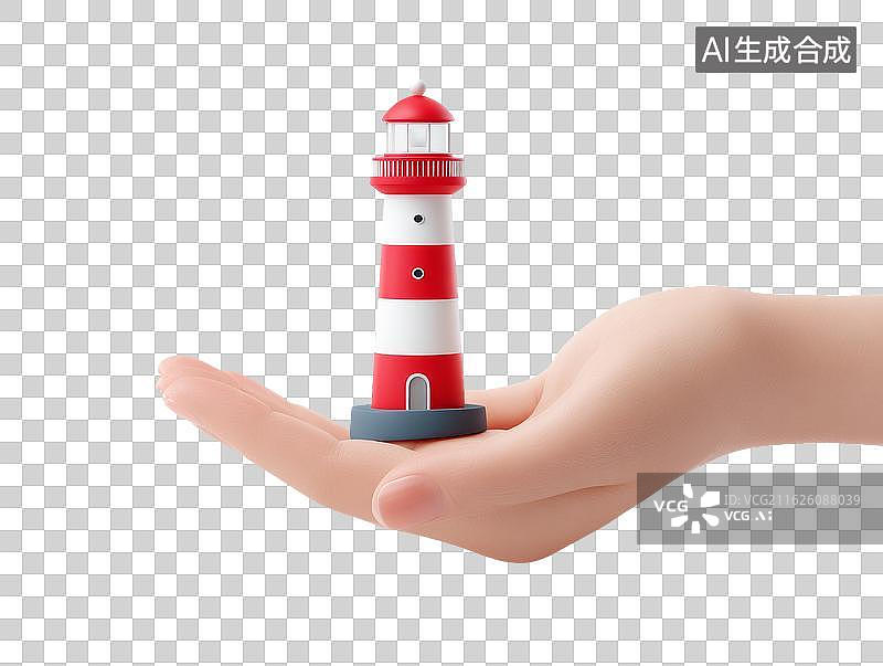 【AI数字艺术】手托红白灯塔模型图片素材