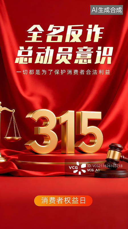 【AI数字艺术】红金质感反诈宣传竖版插画图片素材