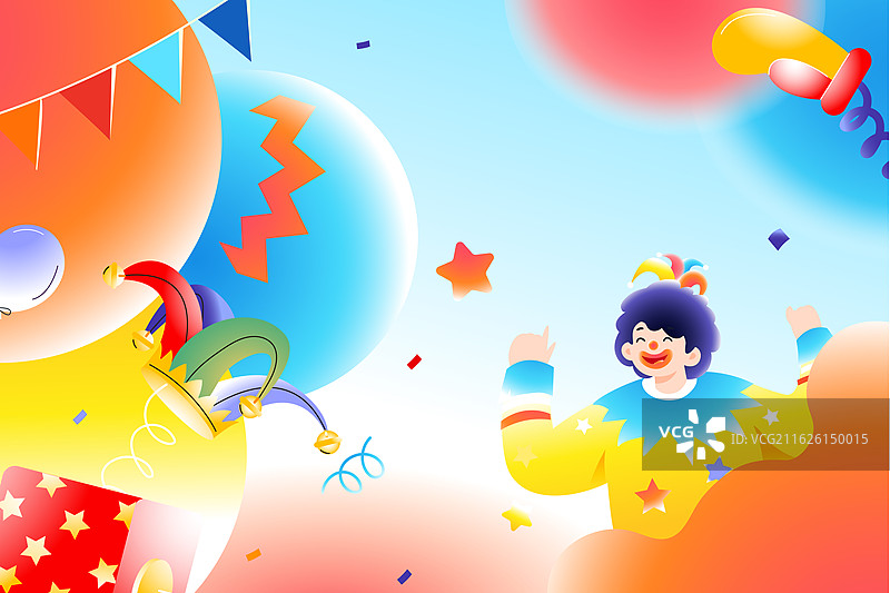 卡通愚人节小丑娱乐休闲生活消费电商购物礼物网购恶作剧趣味商务渐变矢量插画图片素材