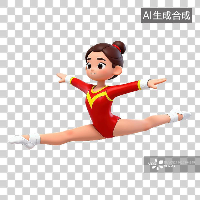 【AI数字艺术】3D体育运动项目女子体操空中劈叉跳跃动作图片素材