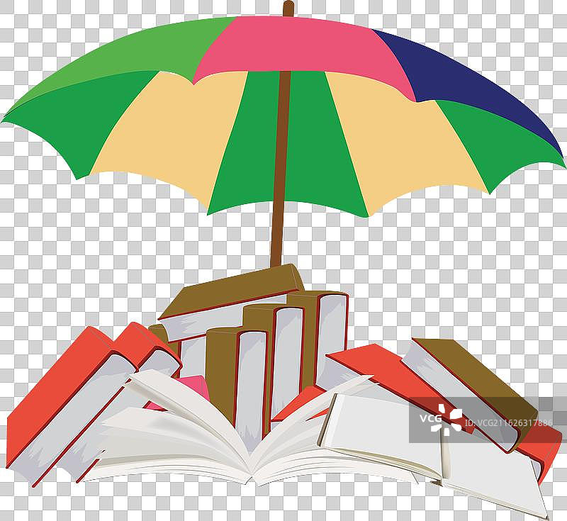 雨伞保护一摞书免受雨淋图片素材