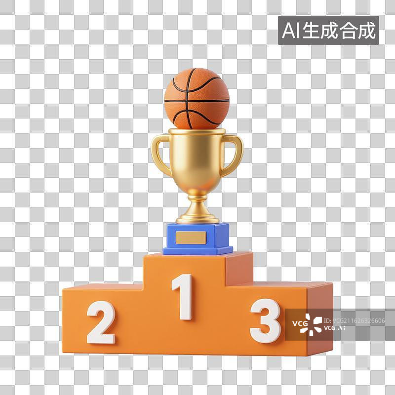 【AI数字艺术】3D体育运动项目篮球三级领奖台上的金色奖杯元素图片素材