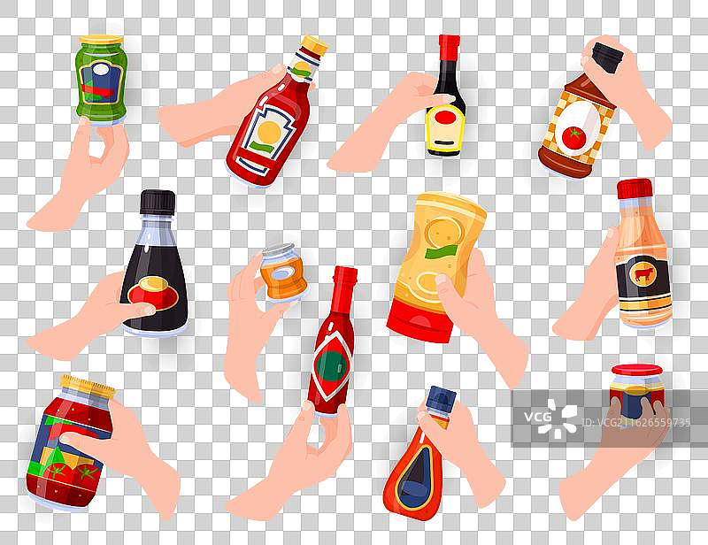 一组手拿着各种酱料图片素材