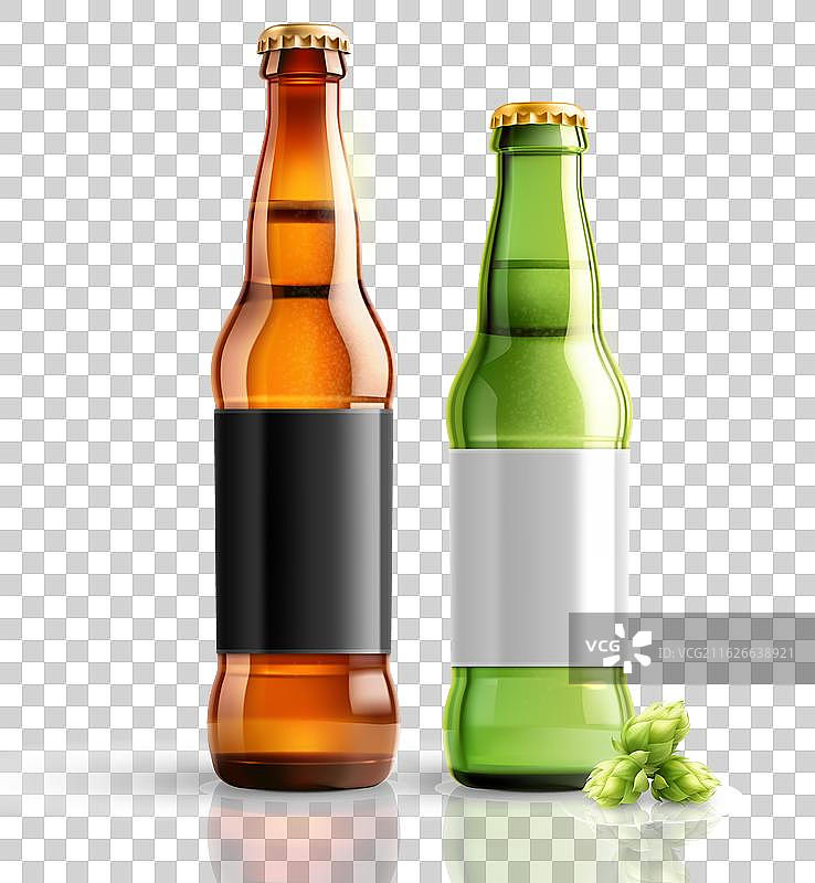 啤酒瓶和啤酒花，标签留白图片素材