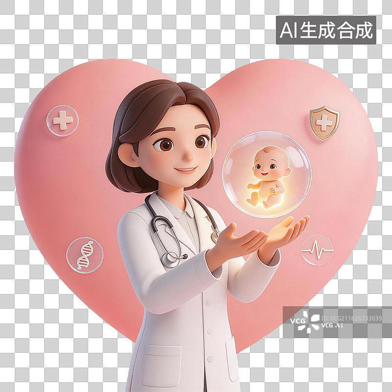 【AI数字艺术】c4d卡通妇产科女医生图片素材