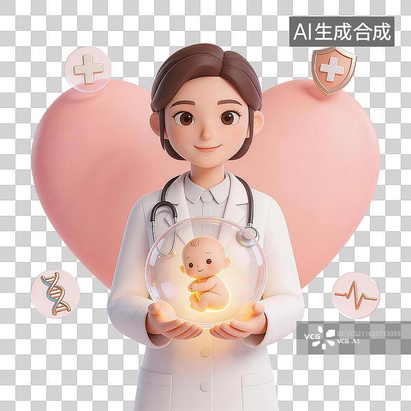 【AI数字艺术】c4d卡通妇产科女医生图片素材