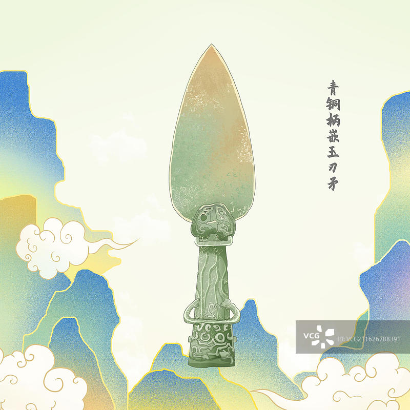 青铜柄嵌玉刃矛展示图图片素材
