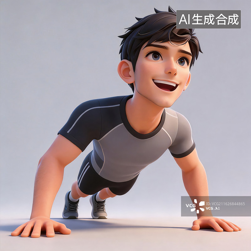 【AI数字艺术】3D男子运动—俯卧撑图片素材