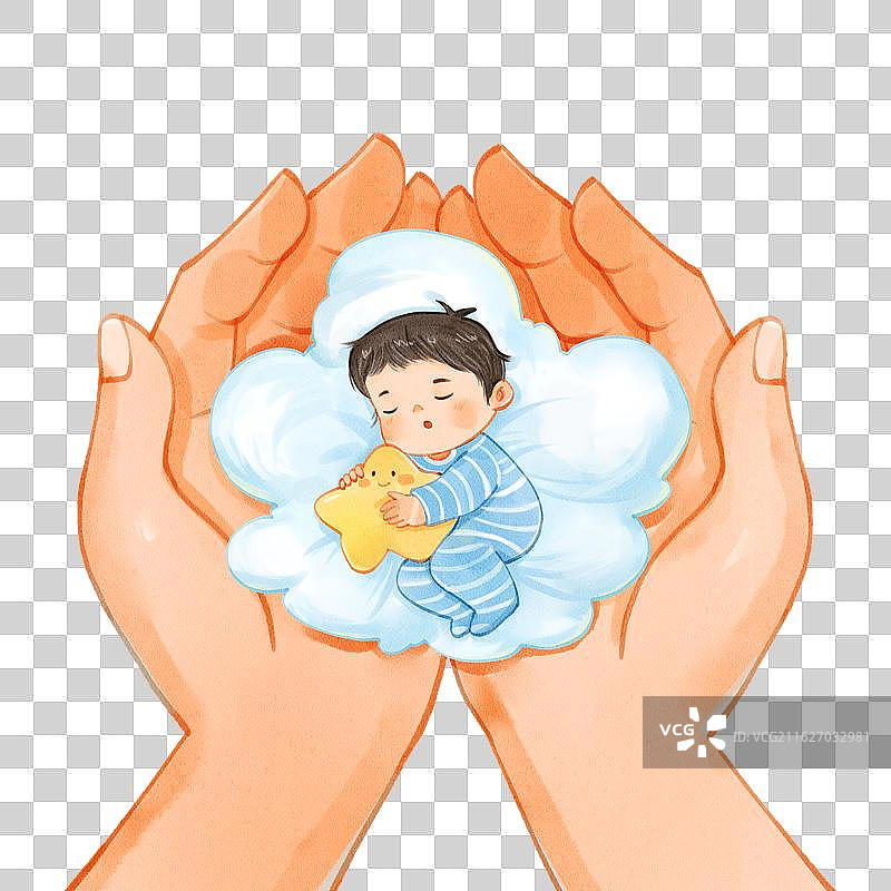 手绘水彩双手合并捧着婴儿睡觉免抠元素图片素材